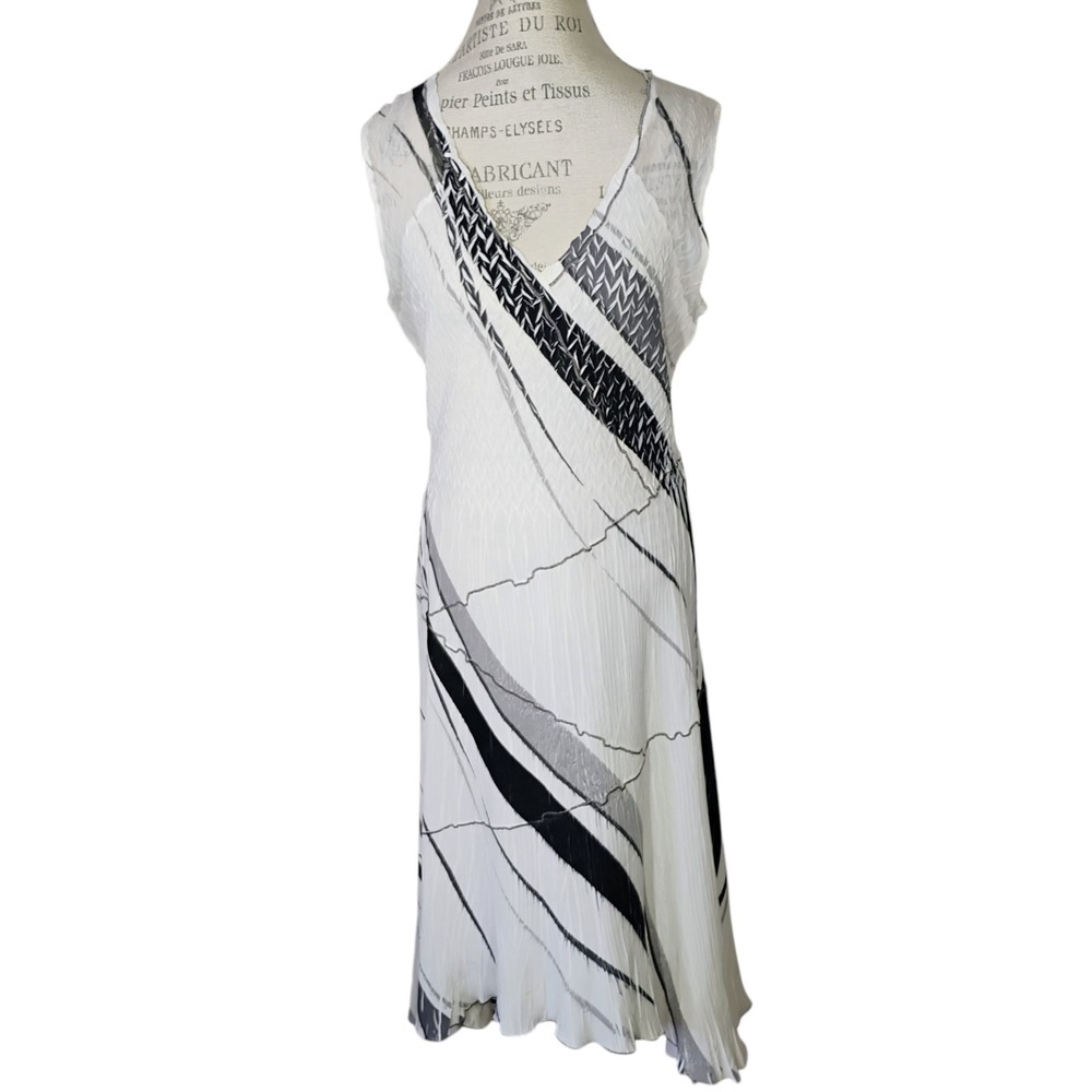 Komarov Slip Dress Womens XL White Black Sleeveless Midi Artsy Minimalist MOB